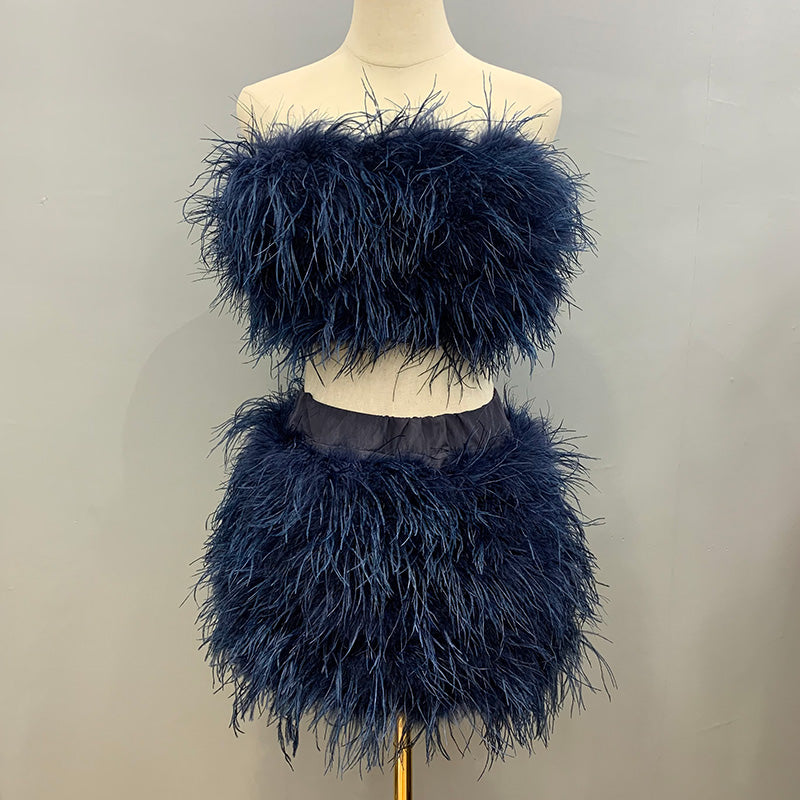 Ostrich Feather Crop Top & Skirts