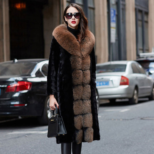 Real Mink Fur & Fox Fur Trim Long Coats