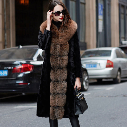 Real Mink Fur & Fox Fur Trim Long Coats
