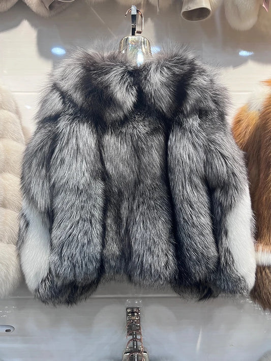 Silver & White Real Fox Fur Coats