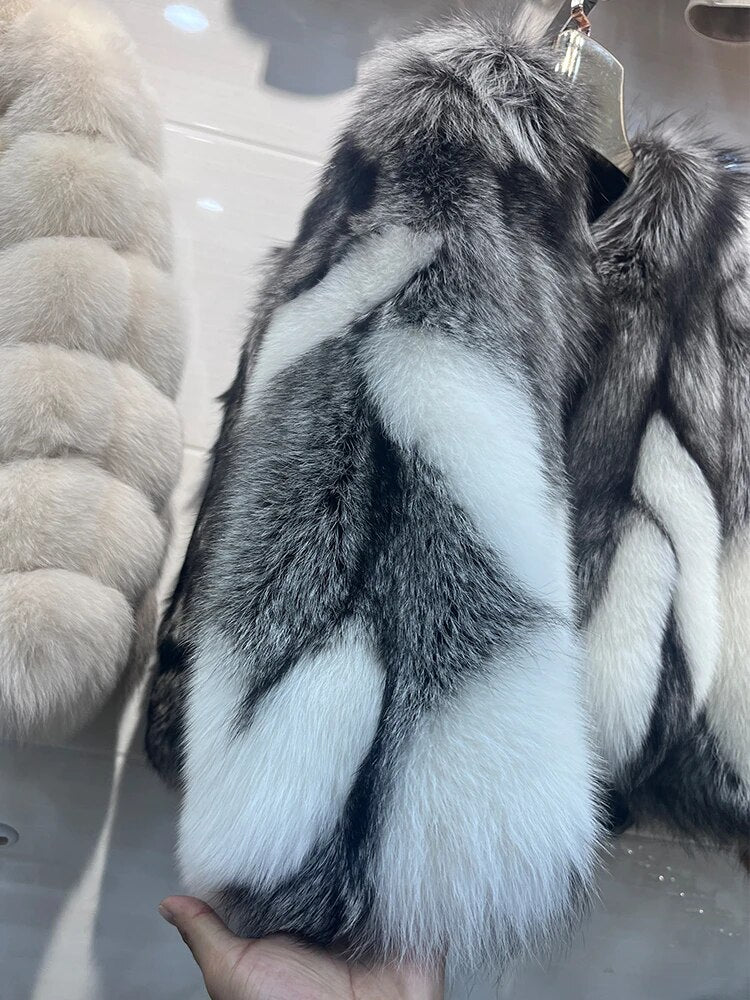 Silver & White Real Fox Fur Coats