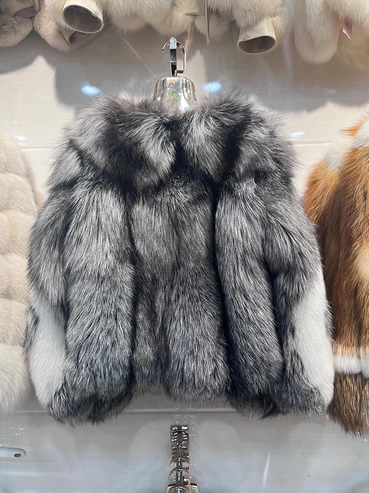 Silver & White Real Fox Fur Coats