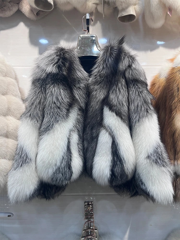 Silver & White Real Fox Fur Coats