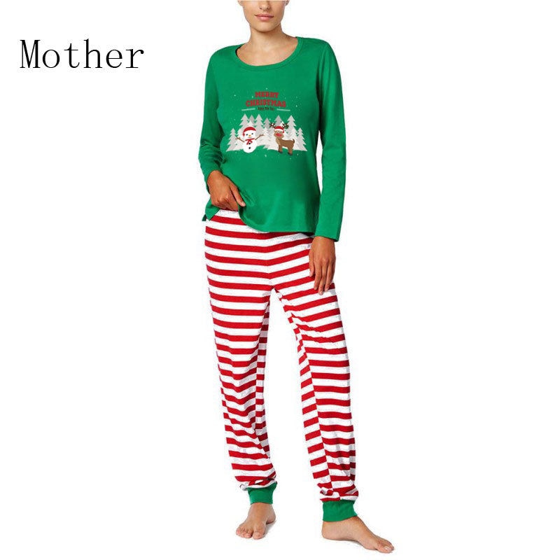 Cartoon Print Striped Family Matching Christmas Pajamas Sets