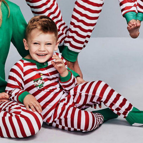 Cartoon Print Striped Family Matching Christmas Pajamas Sets