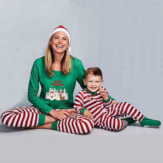 Cartoon Print Striped Family Matching Christmas Pajamas Sets