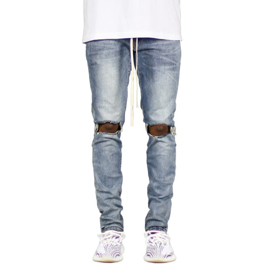 Both Knee Ripped Side Ankle Zipper Skinny Jeans