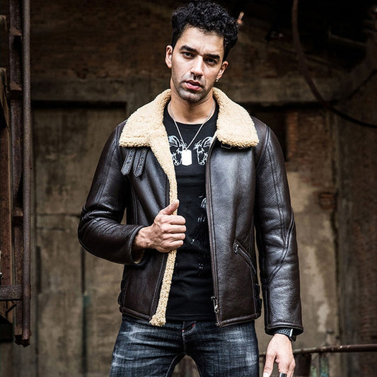 Genuine Leather Moto Jackets B3 Shearling Short