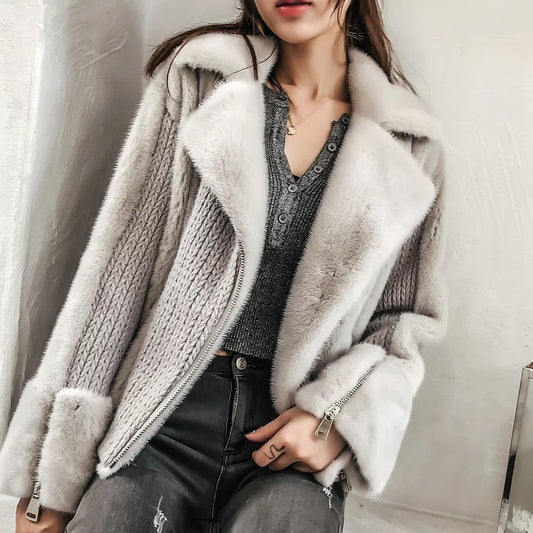 Cashmere Angola Wool with Real Mink Fur Coats