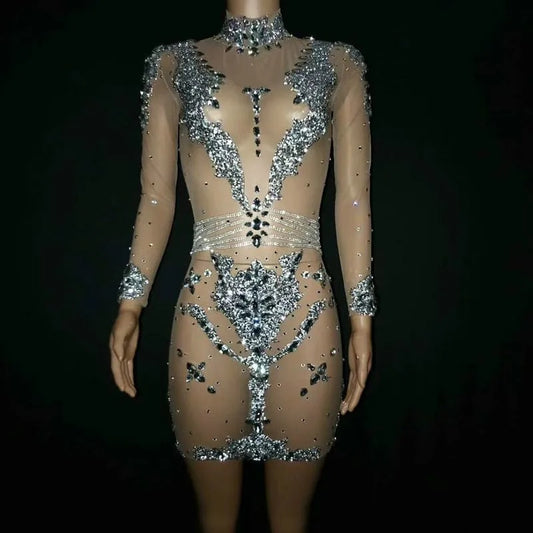 Diamond Mesh See Through Mini Dresses