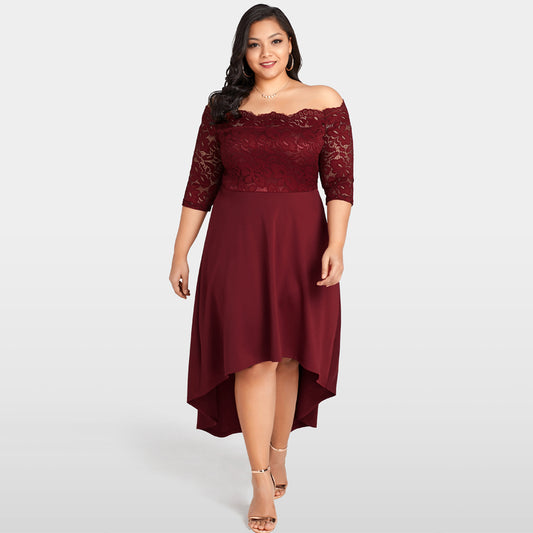 Off Shoulder Lace Irregular Hem Midi Dresses