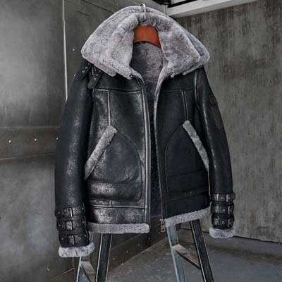 Genuine Leather Coats Grey Shearling B3 Bomber