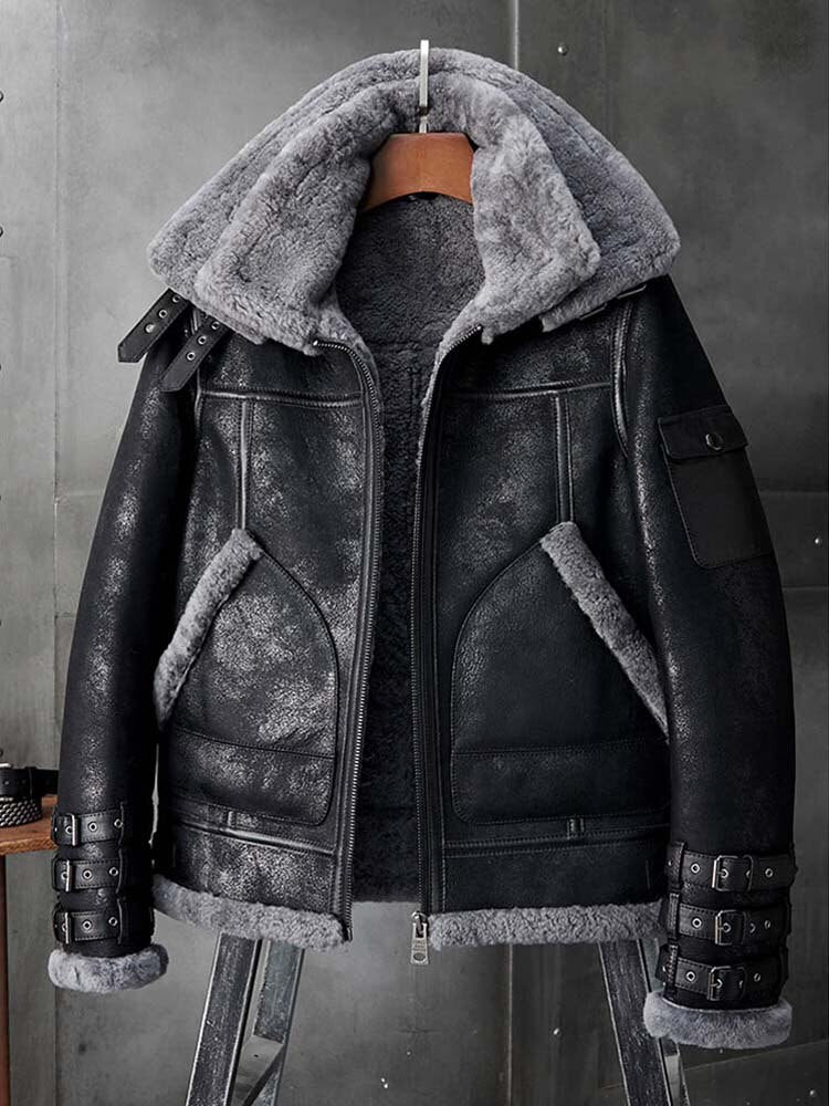 Genuine Leather Coats Grey Shearling B3 Bomber