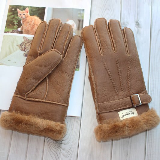 Genuine Leather Sheepskin Wool Fur Gloves Men