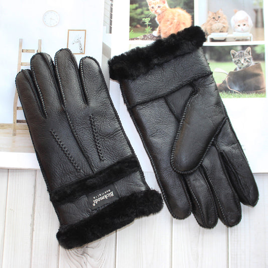 Genuine Leather Sheepskin Wool Fur Gloves Men