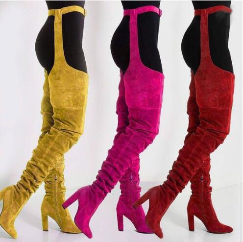 WAIST BELT MID-THIGH HIGH HEEL BOOTS (MULTI-COLORS)