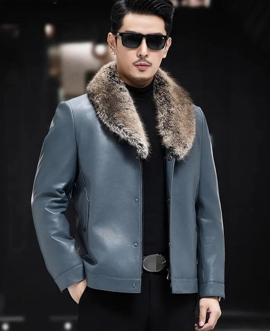 Genuine Leather Down Coats Real Fur Slim