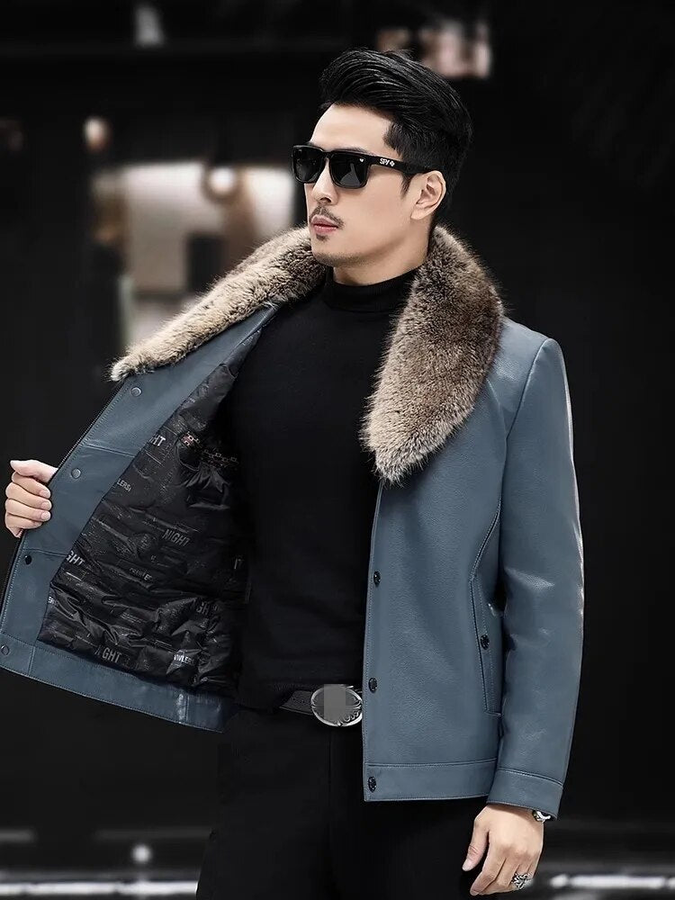 Genuine Leather Down Coats Real Fur Slim