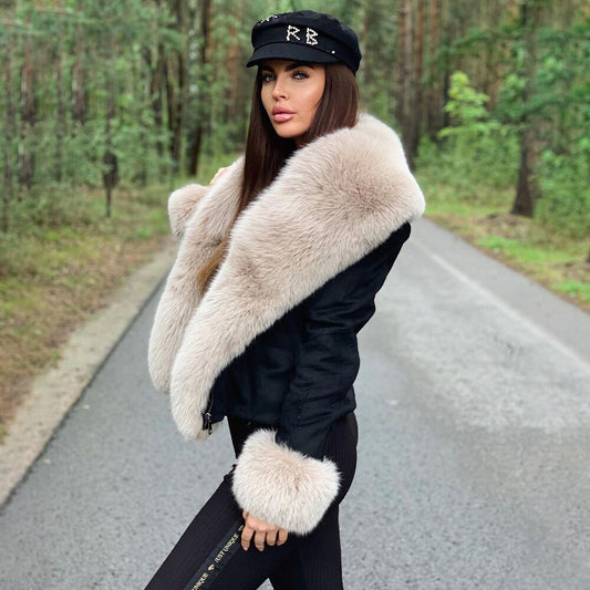 Real Fox Fur Collar & Cuffs Short Denim Jackets