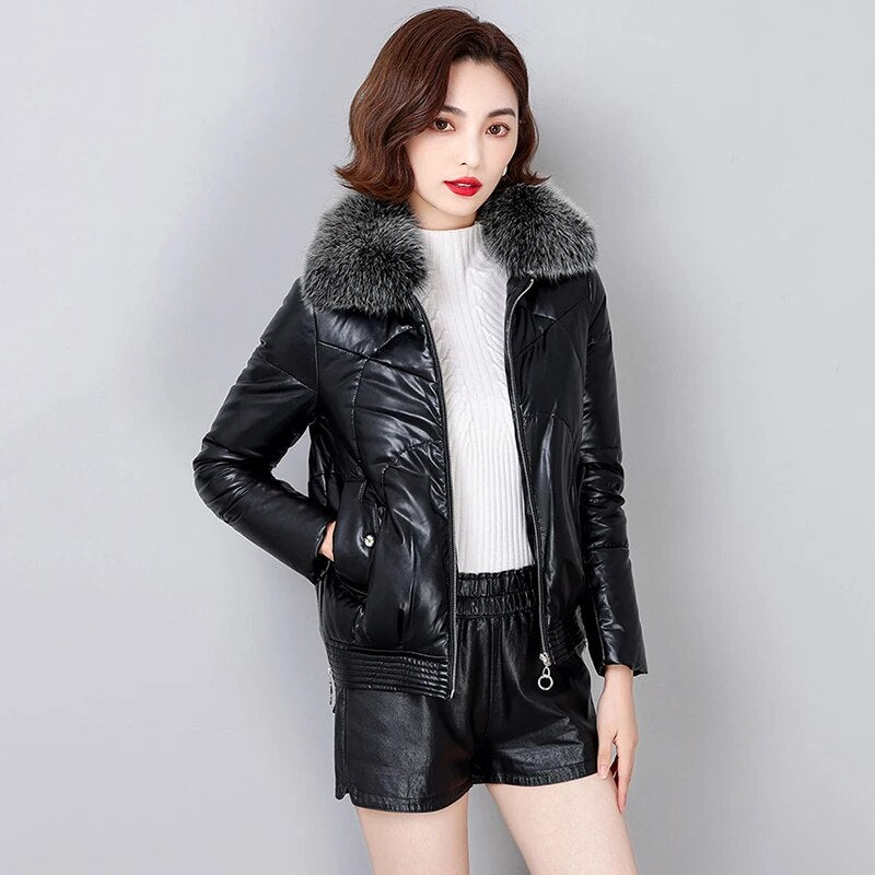 Leather Jackets Duck Down Real Fur Collar