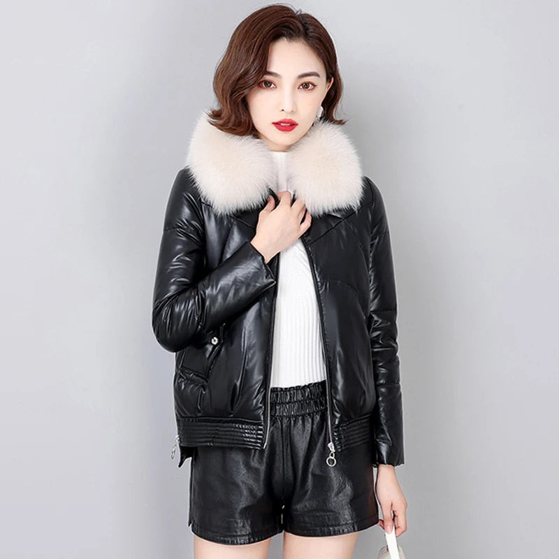 Leather Jackets Duck Down Real Fur Collar