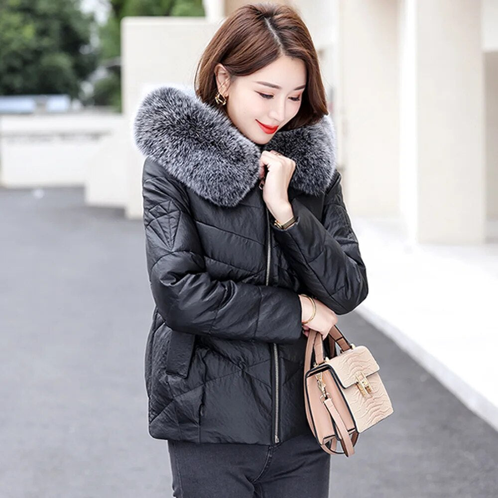 Leather Jackets Duck Down Hooded Real Fur