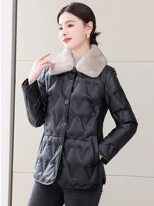 Leather Jackets Duck Down Real Mink Fur Collar