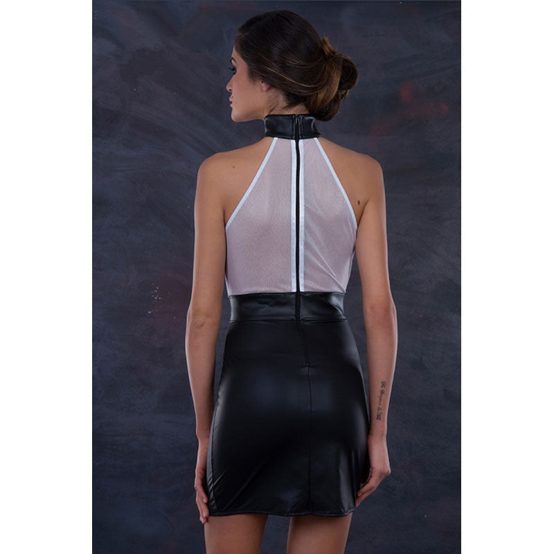Turtleneck Strap Sleeveless Transparent Mesh Top Bodycon Mini Dresses