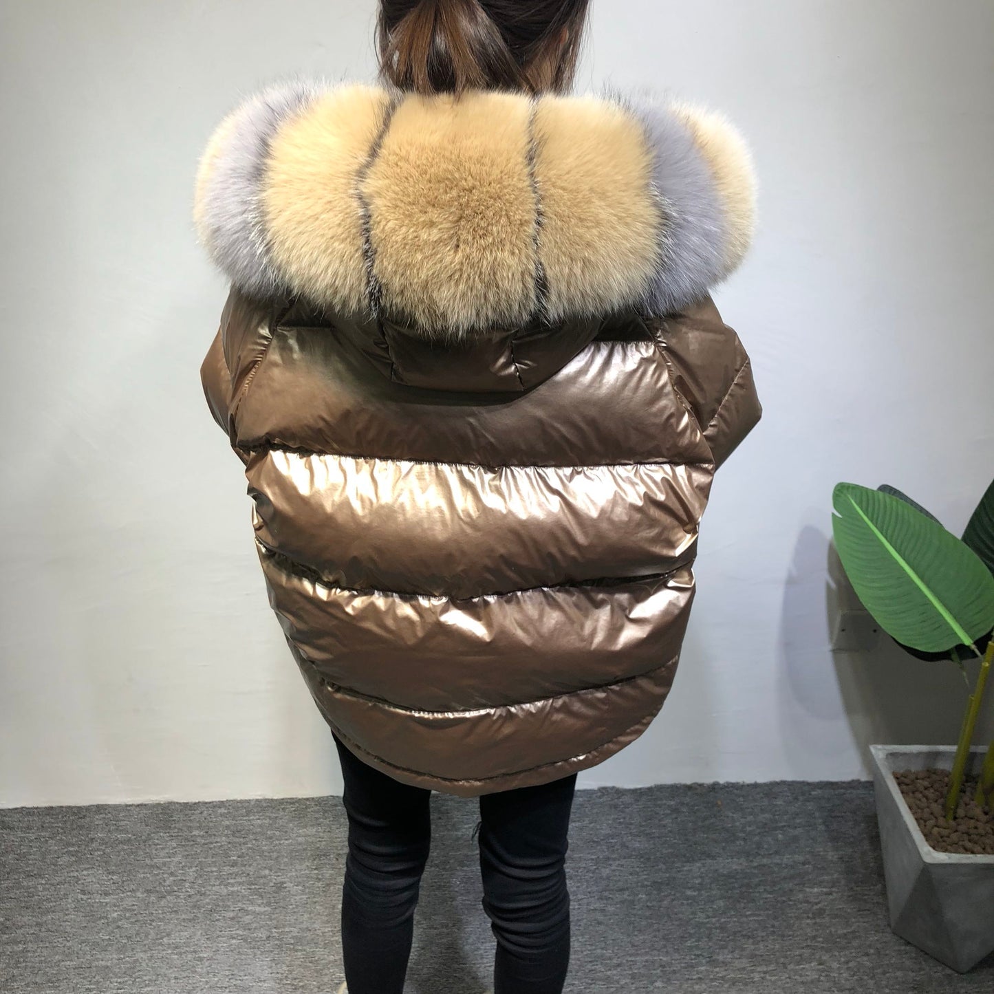 Metallic Real Fox Fur Parka Reversible Puff Jackets (Multi-Colors)