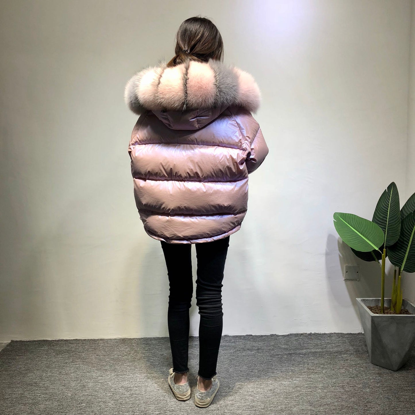 Metallic Real Fox Fur Parka Reversible Puff Jackets (Multi-Colors)