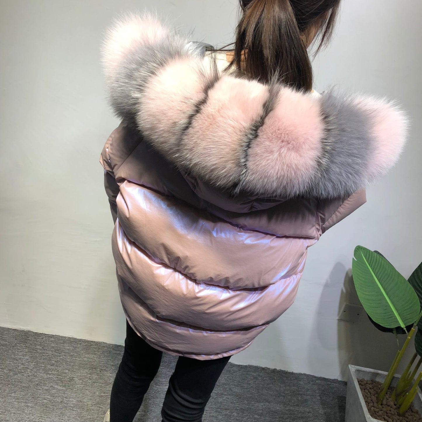 Metallic Real Fox Fur Parka Reversible Puff Jackets (Multi-Colors)