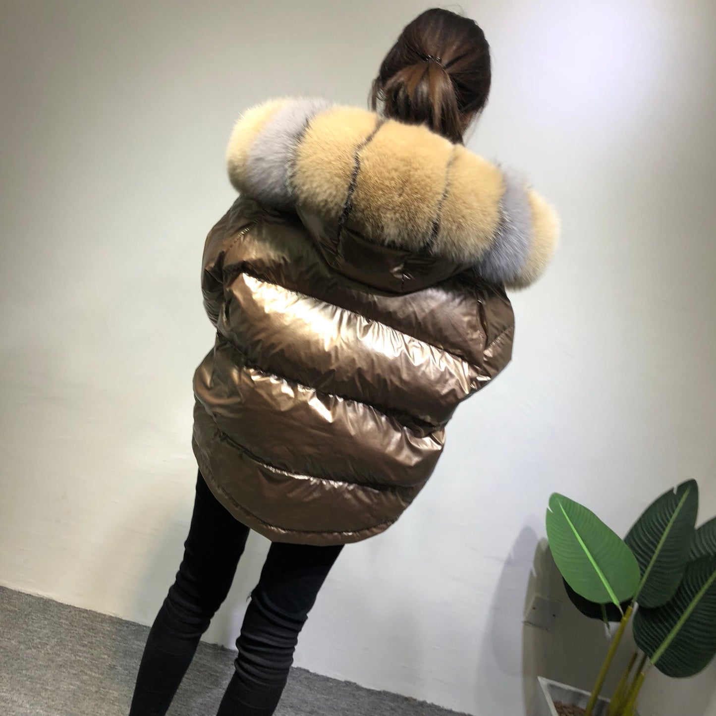 Metallic Real Fox Fur Parka Reversible Puff Jackets (Multi-Colors)