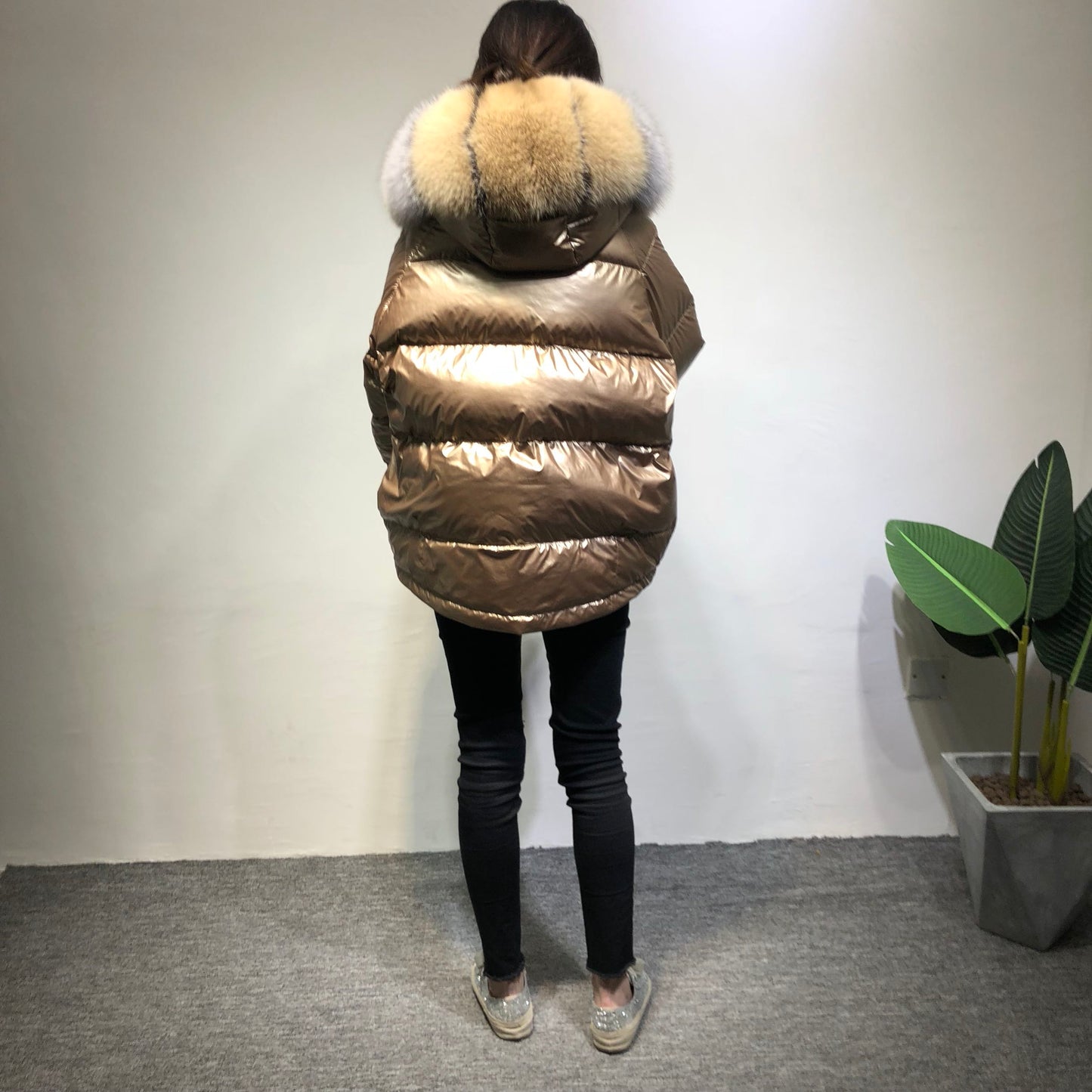 Metallic Real Fox Fur Parka Reversible Puff Jackets (Multi-Colors)