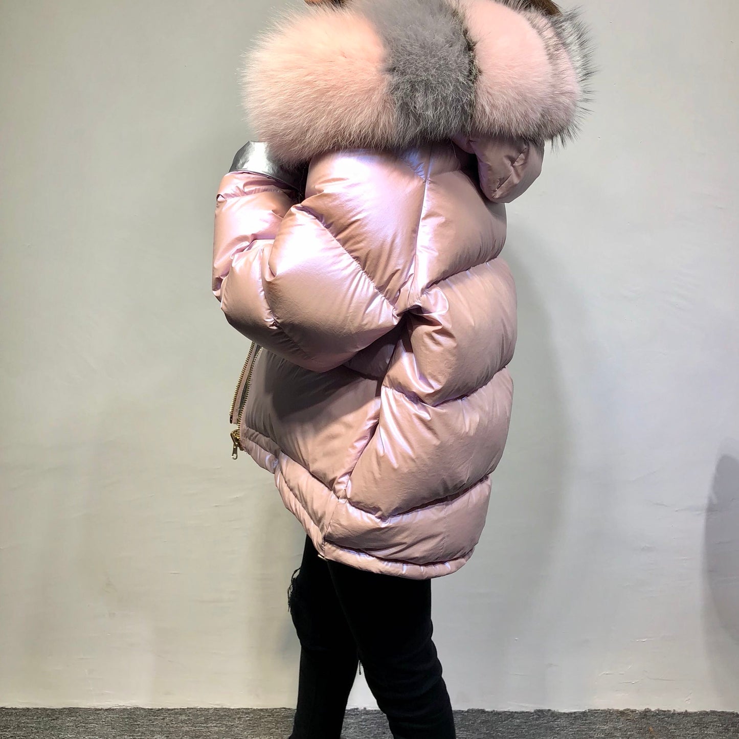 Metallic Real Fox Fur Parka Reversible Puff Jackets (Multi-Colors)