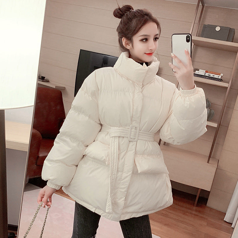 Cotton Down Loose Belt Puffer Jackets