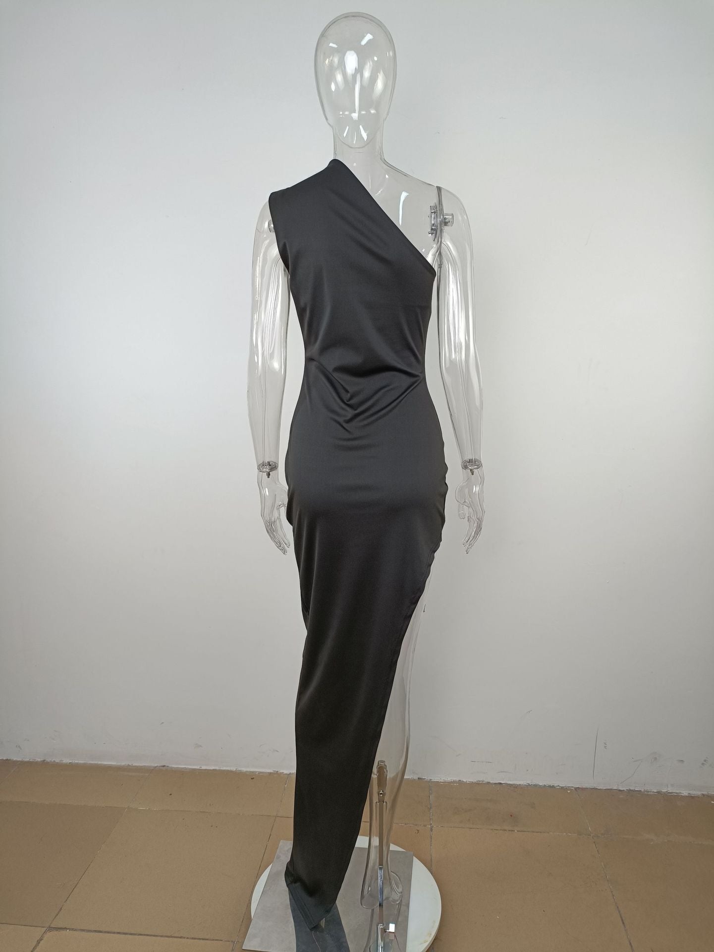 One Shoulder Sleeveless High Side Slit Maxi Dresses