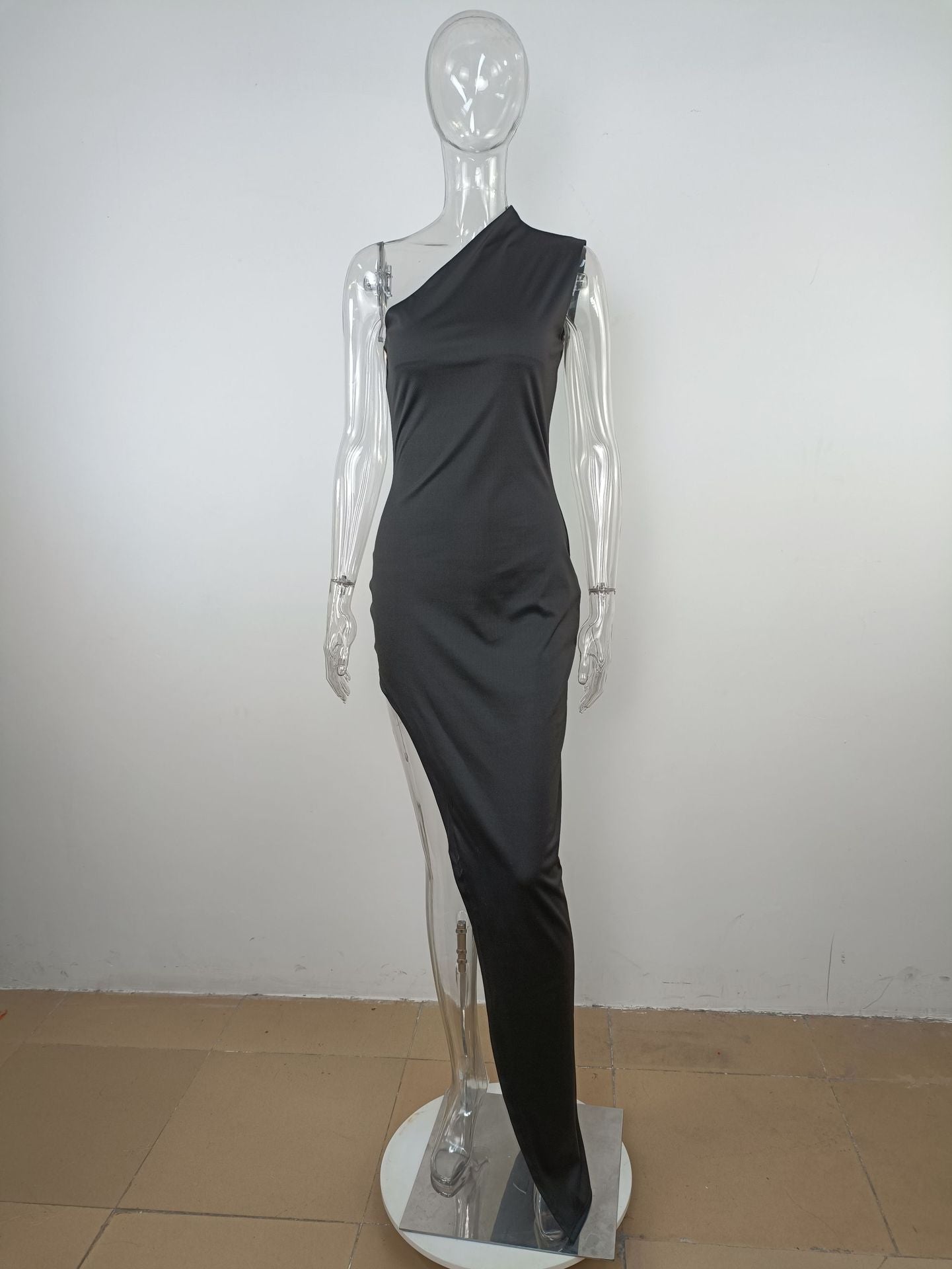One Shoulder Sleeveless High Side Slit Maxi Dresses