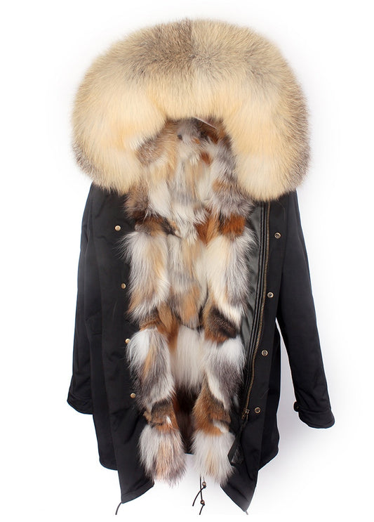 Waterproof REAL Red FOX FUR LINING X-LONG PARKA COATS