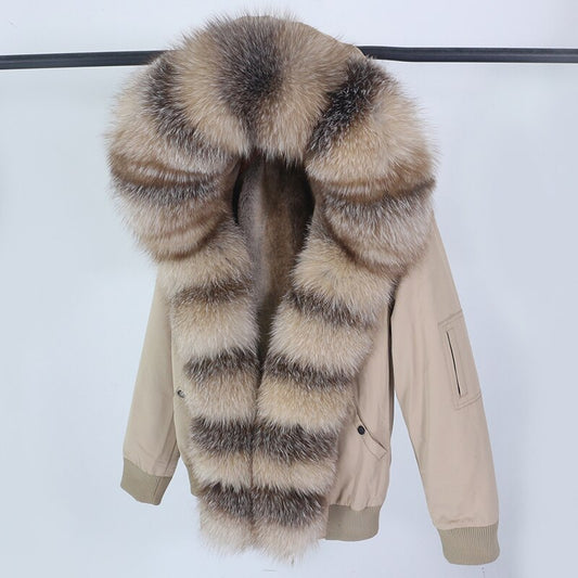Real Fox Fur Hooded Short Bombers