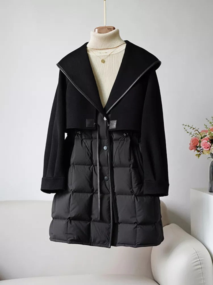 Wool Cashmere Goose Down Long Puffer Coats