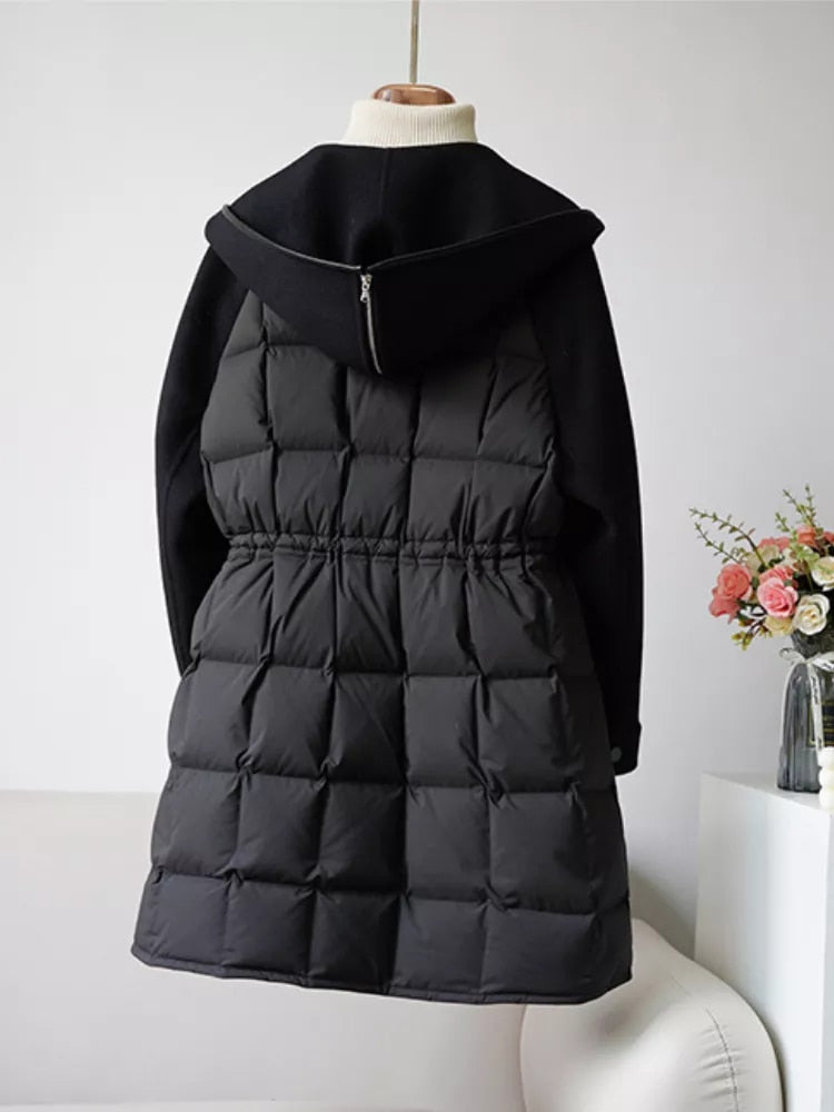 Wool Cashmere Goose Down Long Puffer Coats