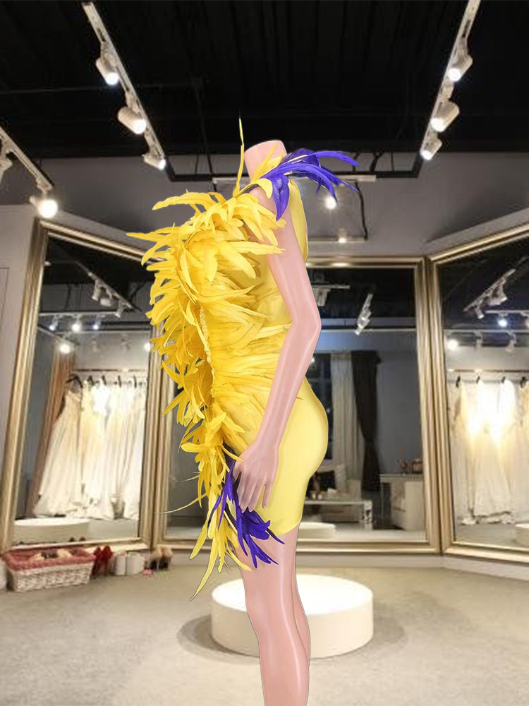 Yellow Feather Mini Dress