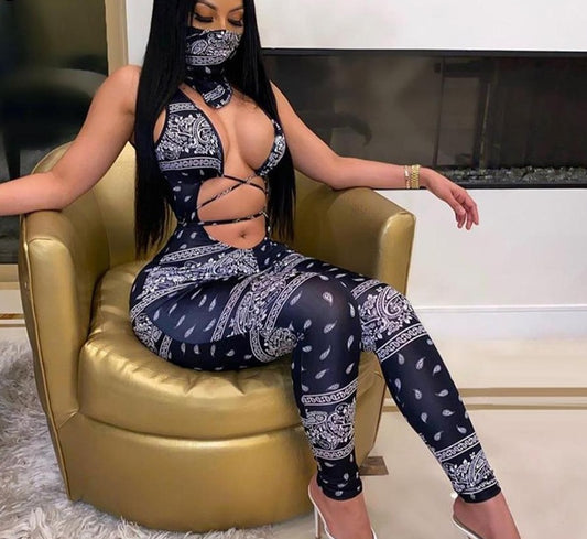 Bandana Hollow Chest Sleeveless Jumpsuits