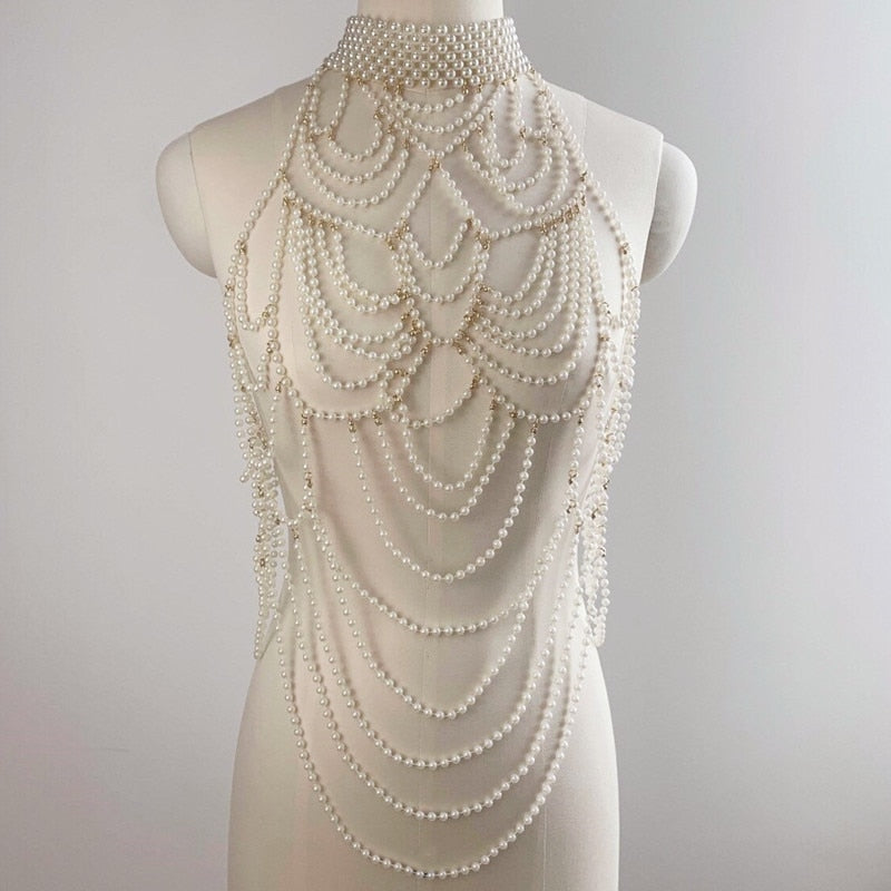 Pearls Bra Body Chain Necklace