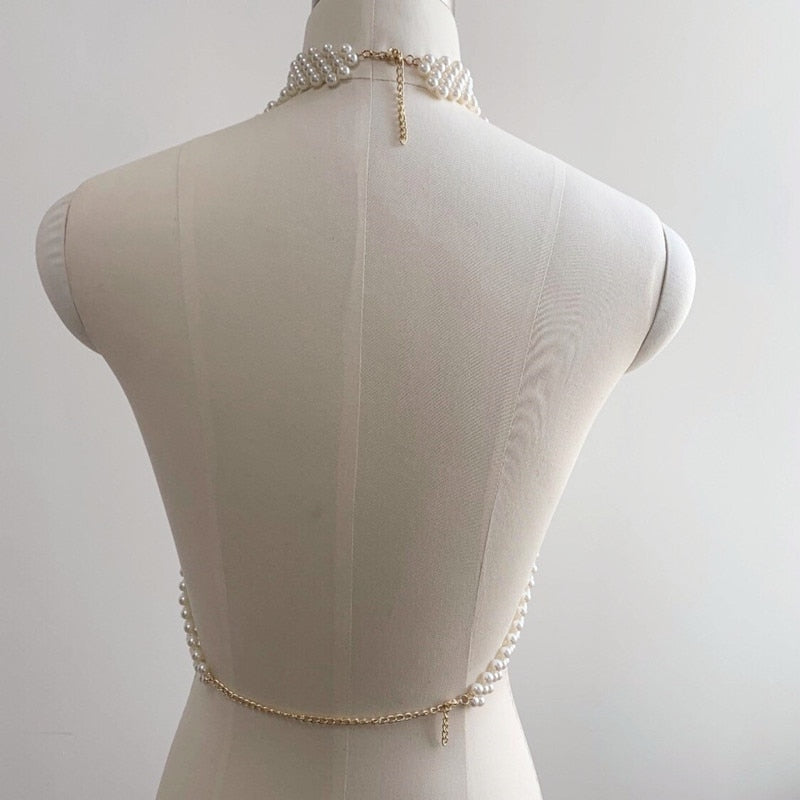 Body Chain Bra Fashion Body Chain Necklace Bra Chain Body Jewelry, Pearl 