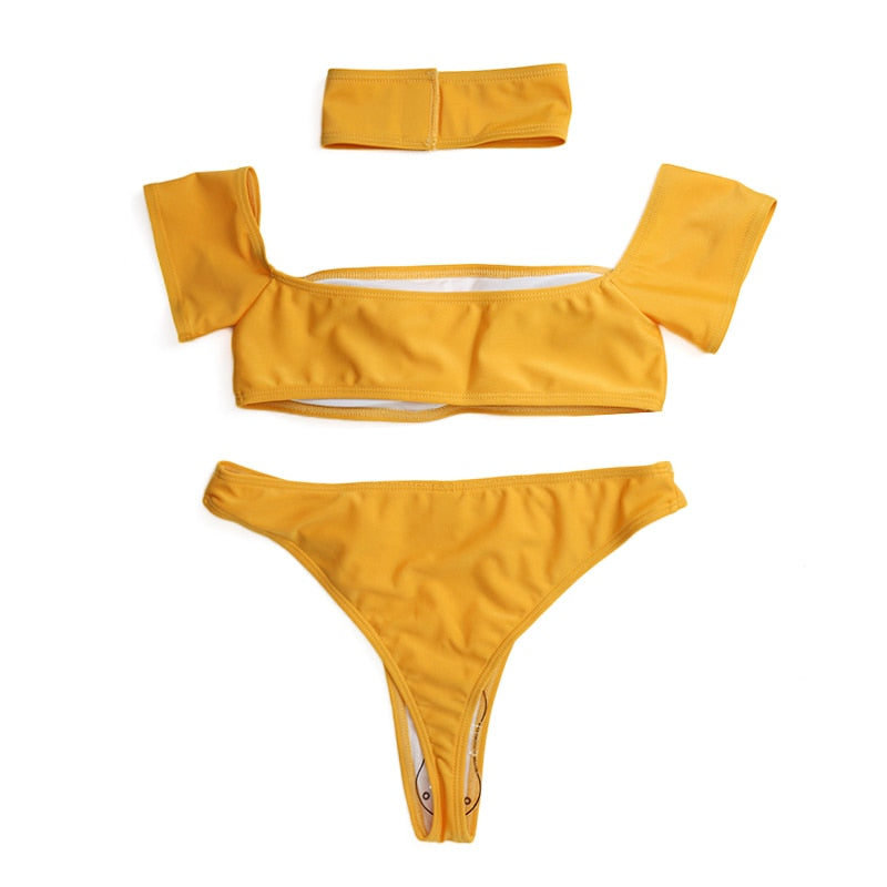 Yellow Off Shoulder Bikini With Choker