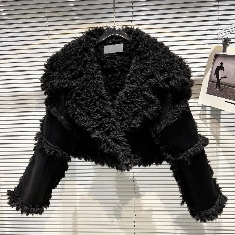 Big Turn Down Collar Faux Fur Coat