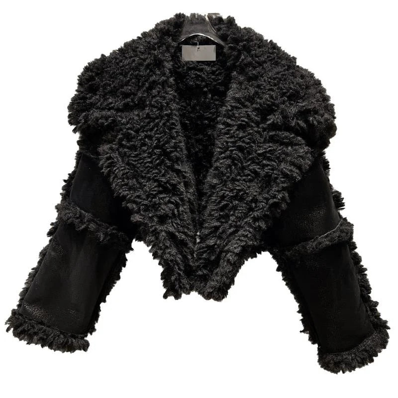 Big Turn Down Collar Faux Fur Coat