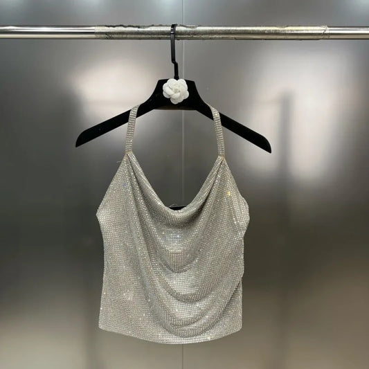 Sleeveless Diamond Halter Tank Crop Top