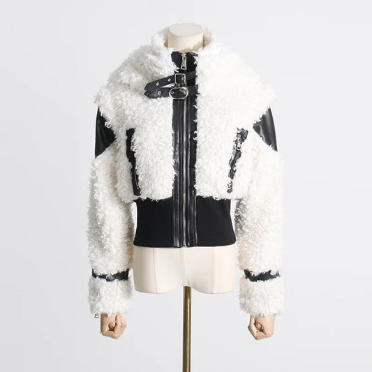 Pu Leather Fake Lambswool Fur Coats